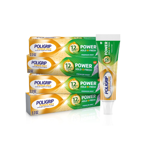 Super Poligrip Power Max Denture Cream, Power Hold + Fresh, 2.2 oz (4-Pack)