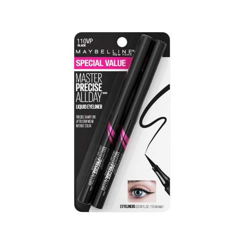 Maybelline EyeStudio Master Precise All Day Liquid Eyeliner Makeup, Black, 2-Pack
