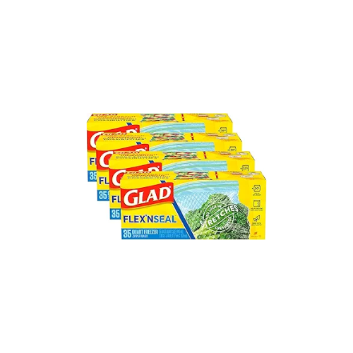 Glad FLEX’N SEAL Quart Freezer Storage Bags 4 Pack, 35 Count