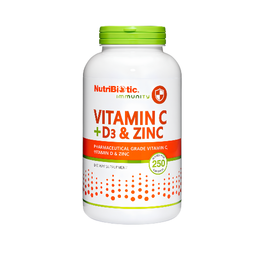 NutriBiotic - Vitamin C + Vitamin D3 & Zinc, 250 Capsules