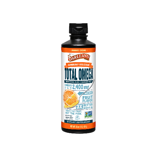 Barlean's Orange Creme Omega 3-6-9 Liquid Fish Oil, 2400mg Omegas,16oz