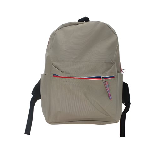 TRI-COLORED ZIPPERED BACKPACK - TAN/WHITE/RED