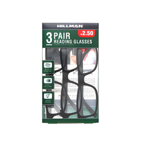 HILLMAN 3PK +2.50 READING GLASSES