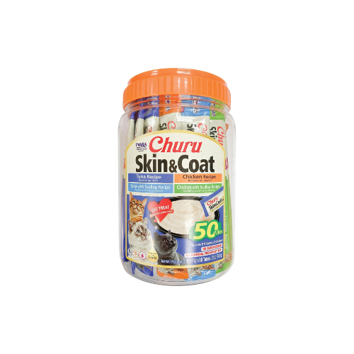 INABA Churu Lickable Cat Treats Skin & Coat 0.5 oz, 50 Tubes